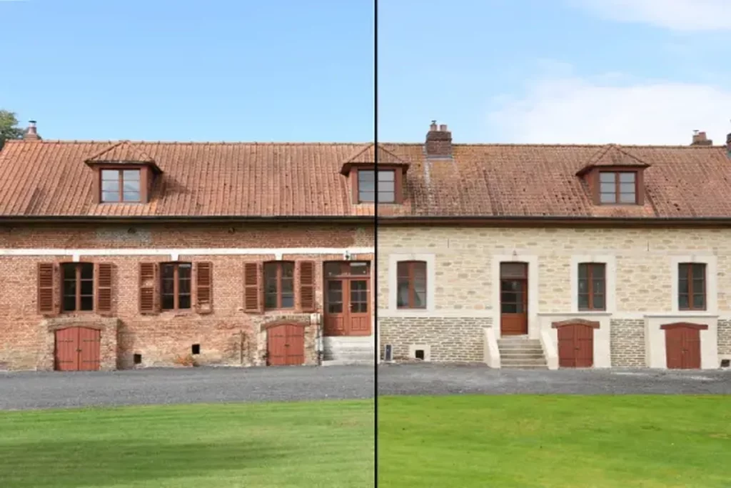 Extension maison brique rouge Ronchin avant après CTM Rénovation