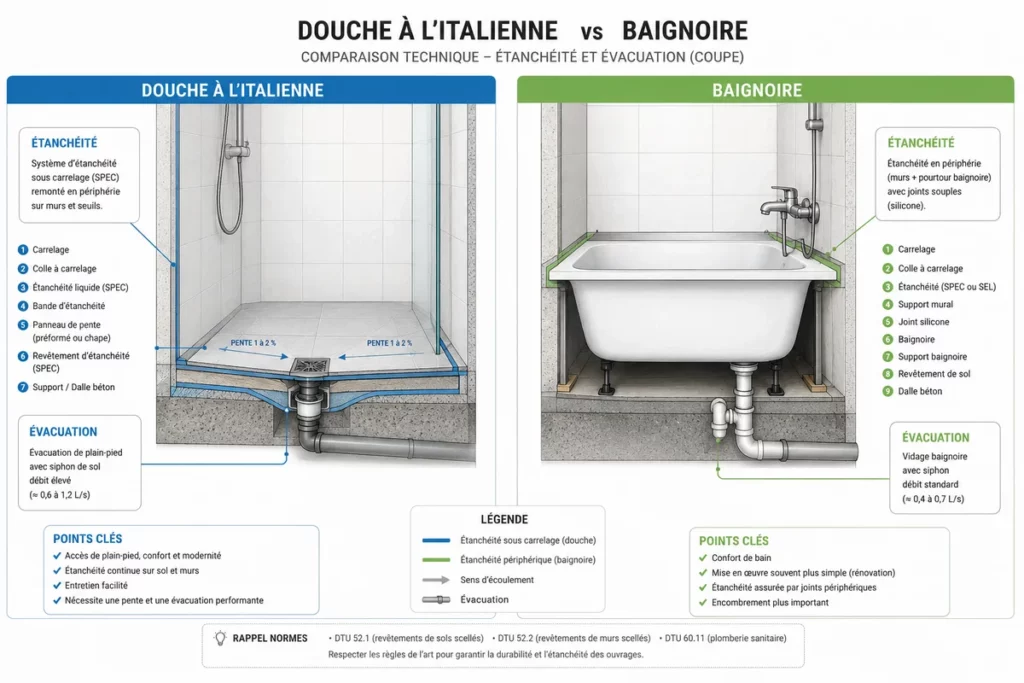 douche vs baignoire